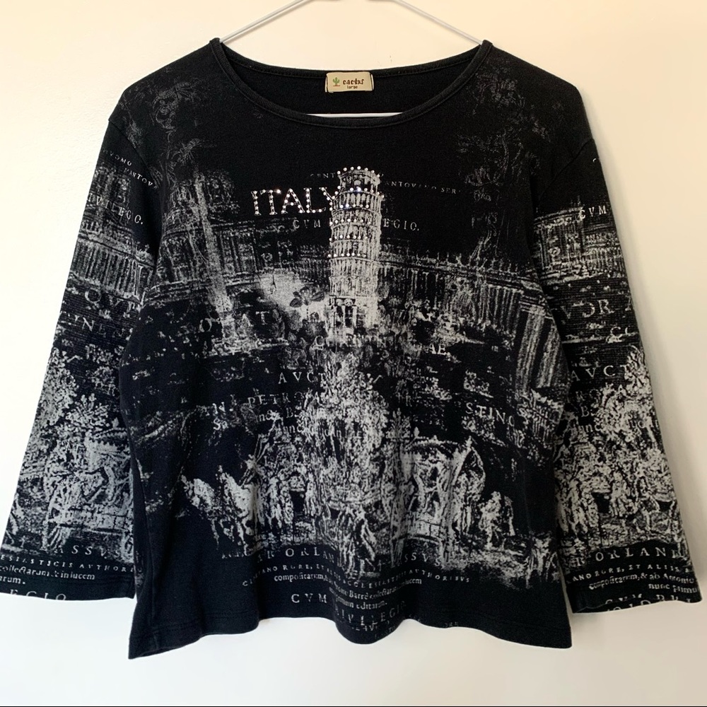 Vintage Cactus Newspaper Boho Grunge Top